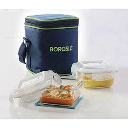 2 Container Microwavable Square Glass LunchBox (Vertical Bag)