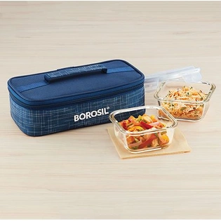 2 Square Container Microwavable Glass Lunch Box (Flat D'sign Bag)