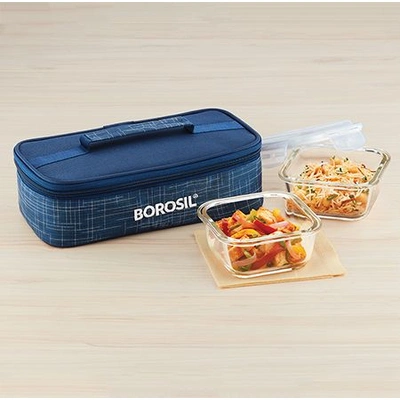 2 Square Container Microwavable Glass Lunch Box (Flat D'sign Bag)