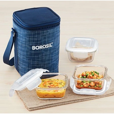 3 Square Container Microwavable Glass Lunch Box