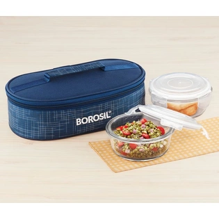 2 Round Container Microwavable Glass Lunch Box (Flat D'sign Bag)