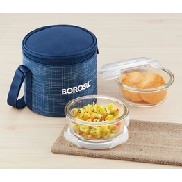 2 Round Container Microwavable Glass Lunch Box (D'sign Bag)