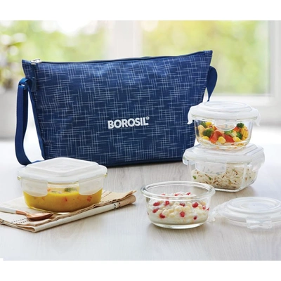 4 Container Microwavable Glass Lunch Box (D'Sign Purse Bag)