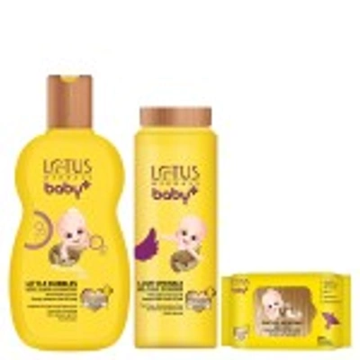 LOTUS HERBALS BABY+ COMBO PACK (SHAMPOO-200ML+ POWDER-100GM+WIPES-24 N)