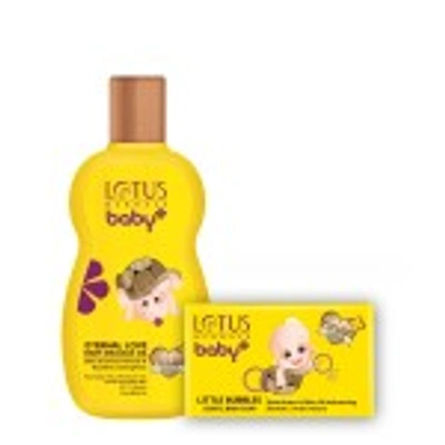 LOTUS HERBALS BABY+ COMBO PACK - ETERNAL LOVE BABY MASSAGE OIL & LITTLE BUBBLES GENTLE BATHING SOAP