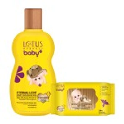 LOTUS HERBALS BABY+ COMBO PACK - ETERNAL LOVE BABY MASSAGE OIL & GENTLE AND REFRESHING BABY WIPES