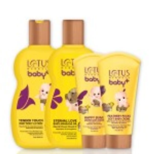 LOTUS HERBALS BABY+ BODY LOTION 100ML + MASSAGE OIL 100ML + DIAPER RASH CRÈME+ FEATHERY PECKS CRÈME 50G