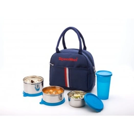 Stylish Steel Lunch Box with Tumbler - T. Blue Colour