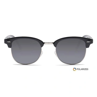 ELITE by Coolwinks S16A5426 Black Polarized Clubmaster Sunglasses for Men and Women