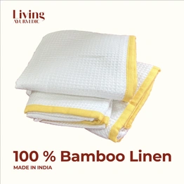 Living Ayurvedic Premium Bamboo Waffle Bath Towel with Linen Border in Colour Sunny Yellow