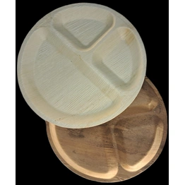 10 inch round 3 compartment Areca leaf plates