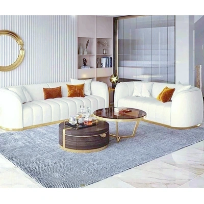 Chic Comfort: Elegant 3+2 White Sofa Set