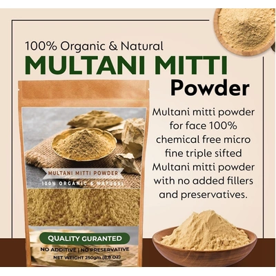 100% Natural Multani Mitti powder for Exfoliating, Soothing, Nourishing, Smoothening Face, Skin