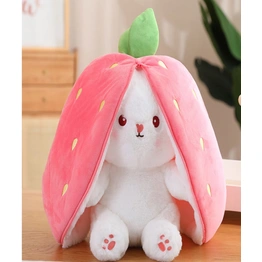 Plush Toy Pillow, Reversible Bunny, Cute Rabbit Sofa Pillow, Easter Bunny Stuffed Animal Cute Rabbit Plushie Birthday Gift for Boys Girls (Medium, Strawberry Bunny)