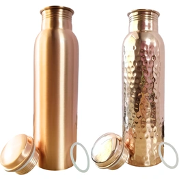 Set of 2 Plain Finish Copper Water Bottle & Hammered Copper Water Bottle | 32.5 OZ/950 ML each | Handmade & Ayurveda Yoga Health Benefits | Detoxifies Body, Improves Digestion, Immunity & Skin Tone