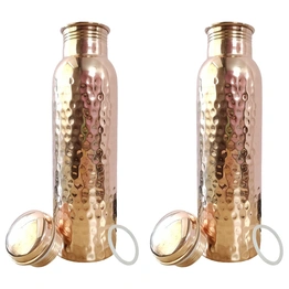 Set of 2 Hammered Copper Water Bottles | 32.5 OZ/950 ML each | Handcrafted in India with Ayurveda & Yoga Health Benefits | Detoxifies Body, Improves Digestion, Immunity & Skin Tone