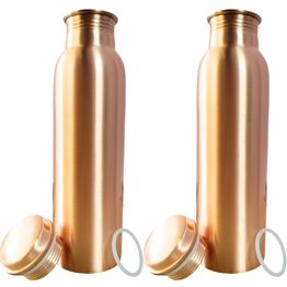 RAVIOS Set of 2 Plain Finish Copper Water Bottles | 32.5 OZ/950 ML each | Handcrafted in India with Ayurveda & Yoga Health Benefits | Detoxifies Body, Improves Digestion, Immunity & Skin Tone