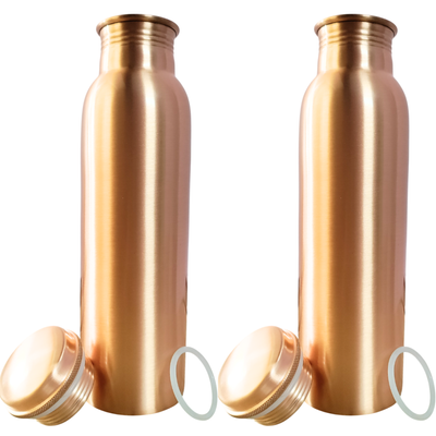 RAVIOS Set of 2 Plain Finish Copper Water Bottles | 32.5 OZ/950 ML each | Handcrafted in India with Ayurveda & Yoga Health Benefits | Detoxifies Body, Improves Digestion, Immunity & Skin Tone