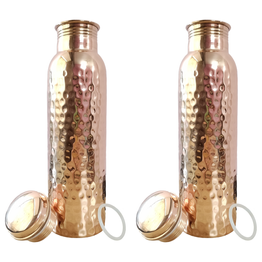 RAVIOS Set of 2 Hammered Copper Water Bottles | 32.5 OZ/950 ML each | Handcrafted in India with Ayurveda & Yoga Health Benefits | Detoxifies Body, Improves Digestion, Immunity & Skin Tone