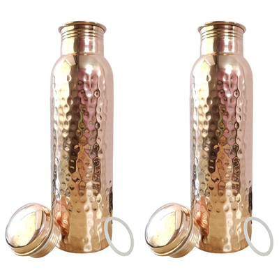 RAVIOS Set of 2 Hammered Copper Water Bottles | 32.5 OZ/950 ML each | Handcrafted in India with Ayurveda & Yoga Health Benefits | Detoxifies Body, Improves Digestion, Immunity & Skin Tone