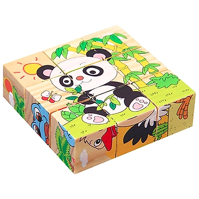 3D Face 6 in 1 Wooden Cube Blocks Jigsaw Puzzle Kid Children Baby Educational Toy Cartoon Puzzle