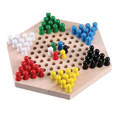 Traditional Hexagon Wooden Chinese Checkers Family Game Set