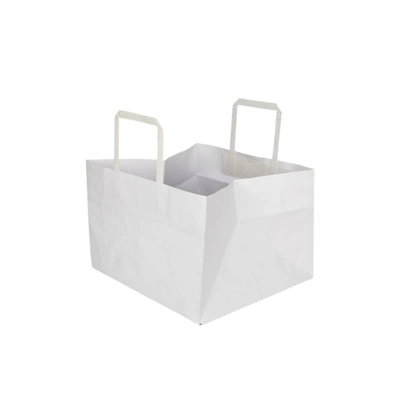 White Kraft Paper Basket Bag with Folded Paper Handle