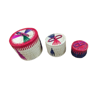 UNIVERSAL GEM Handmade Storage Box - Palm Leaf Round Shape Basket | Stylish & Eco-Friendly Basket SET OF 03