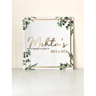 Floral White and Golden Nameplate - Square