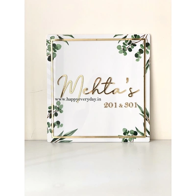 Floral White and Golden Nameplate - Square