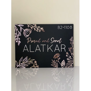 Luxe Matt Black and Rose Gold Nameplate - Detailed Floral Nameplate