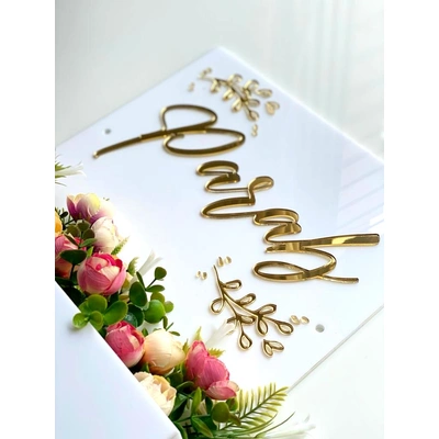 Floral Planter Nameplate - White