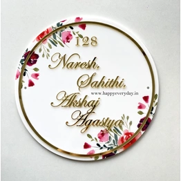 Floral Maroon and Pink Nameplate - Circle