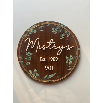 Floral Walnut and Golden - Nameplate