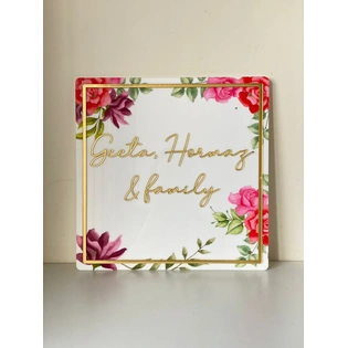 Red and Pink Floral Nameplate - Square