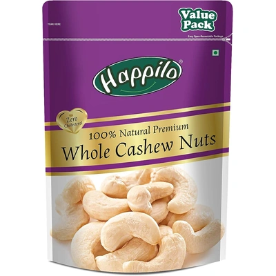 Happilo 100% Natural & Crunchy Premium Whole Cashews, Nutritious Delicious Nuts, High Fiber, Rich In Protein, 1 kg, Pack