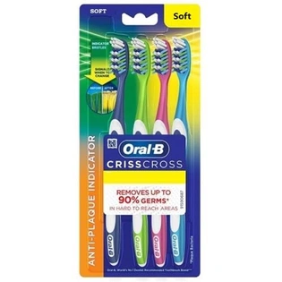 Oral-B CrossAction Anti-Plaque Indicator Toothbrush with Tongue Cleaner and Indicator Bristles (All in One), Soft - Pack of 4