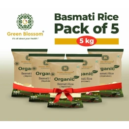 Green Blossom Organic Basmati Rice White - 5 Kg (1 Kg, Pack of 5)