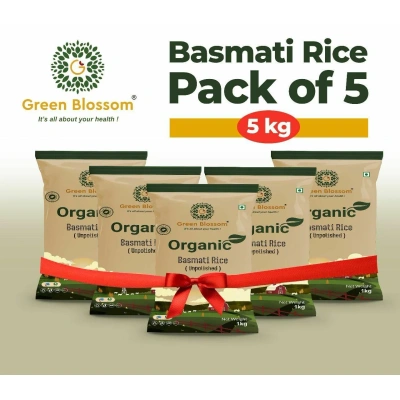 Green Blossom Organic Basmati Rice White - 5 Kg (1 Kg, Pack of 5)