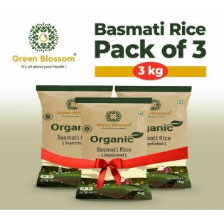 Green Blossom Organic Basmati Rice White - 3 Kg (1 Kg, Pack of 3)