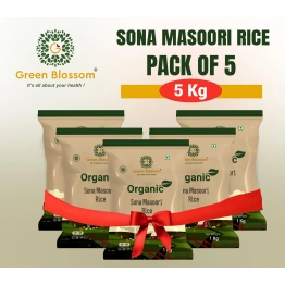 Green Blossom Organic Sona Masoori Rice (White) - 5 Kg (1 Kg, Pack of 5)