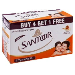 Santoor Sandal & Almond Milk Soap 125 g (Buy 4 Get 1 Free)