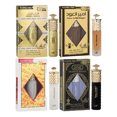 MANASIK Qasr Al Oud, Rahal I, Saphire Blue And Rahal Ii Aqd Floral Attar (Pack Of 4)