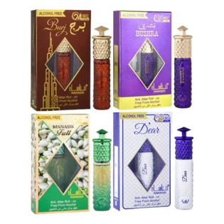 MANASIK Oud Hindi, Oud Combodi, Oud Abiyad And Opinion Aqd Floral Attar (Pack Of 4)