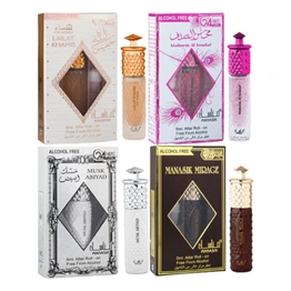 MANASIK Qasr Al Oud, Oud Combodi, Property And Oud Kashmeri Aqd Floral Attar (Pack Of 4)