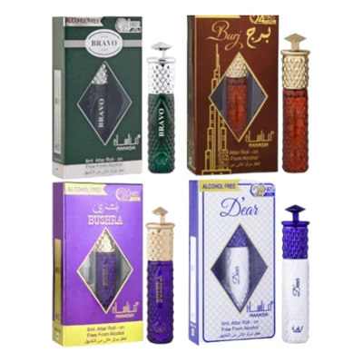 MANASIK Lailat Khamis White, Kasturi, Lailat Khamis Black, Khail Malaki Aqd Floral Attar (Pack Of 4)