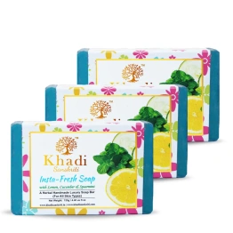 Khadi Sanskriti Pack Of 3 Insta Fresh Herbal Soap | With Lemon, Cucumber, Spearmint-125g