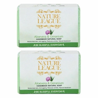 NATURE LEAGUE No Sulphate, Paraben, Animal Cruelty Free | ALOEVERA & GERANIUM Natural Handmade Soap (Pack of 2, 2X100 grams)