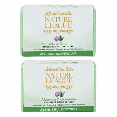 NATURE LEAGUE No Sulphate, Paraben, Animal Cruelty Free | ALOEVERA & GERANIUM Natural Handmade Soap (Pack of 2, 2X100 grams)