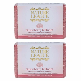 NATURE LEAGUE No Sulphate, Paraben, Animal Cruelty Free | STRAWBERRY & HONEY Natural Handmade Soap (Pack of 2, 2X100 grams)